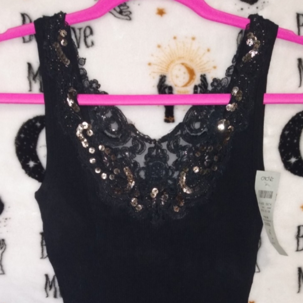 Caché black sequined tank top sz XS GORGEOUS 😍